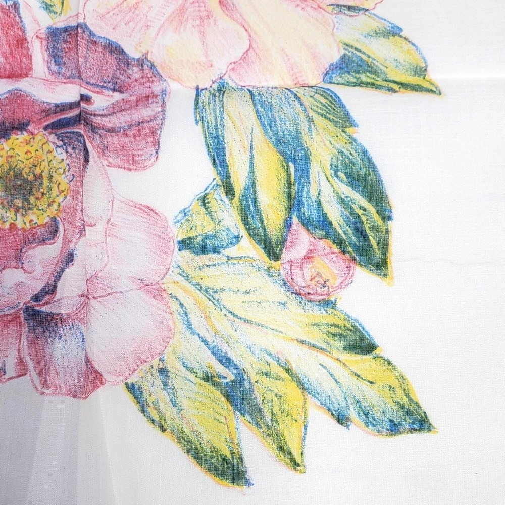 Vintage Floral Print Handkerchief 13"‎ Square Cotton Blend Pink Yellow Flowers - Picture 4 of 8